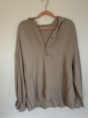 Womens L Viscose Light Tan Lightweight Long Sleeved Blouse: Spring Work Casual